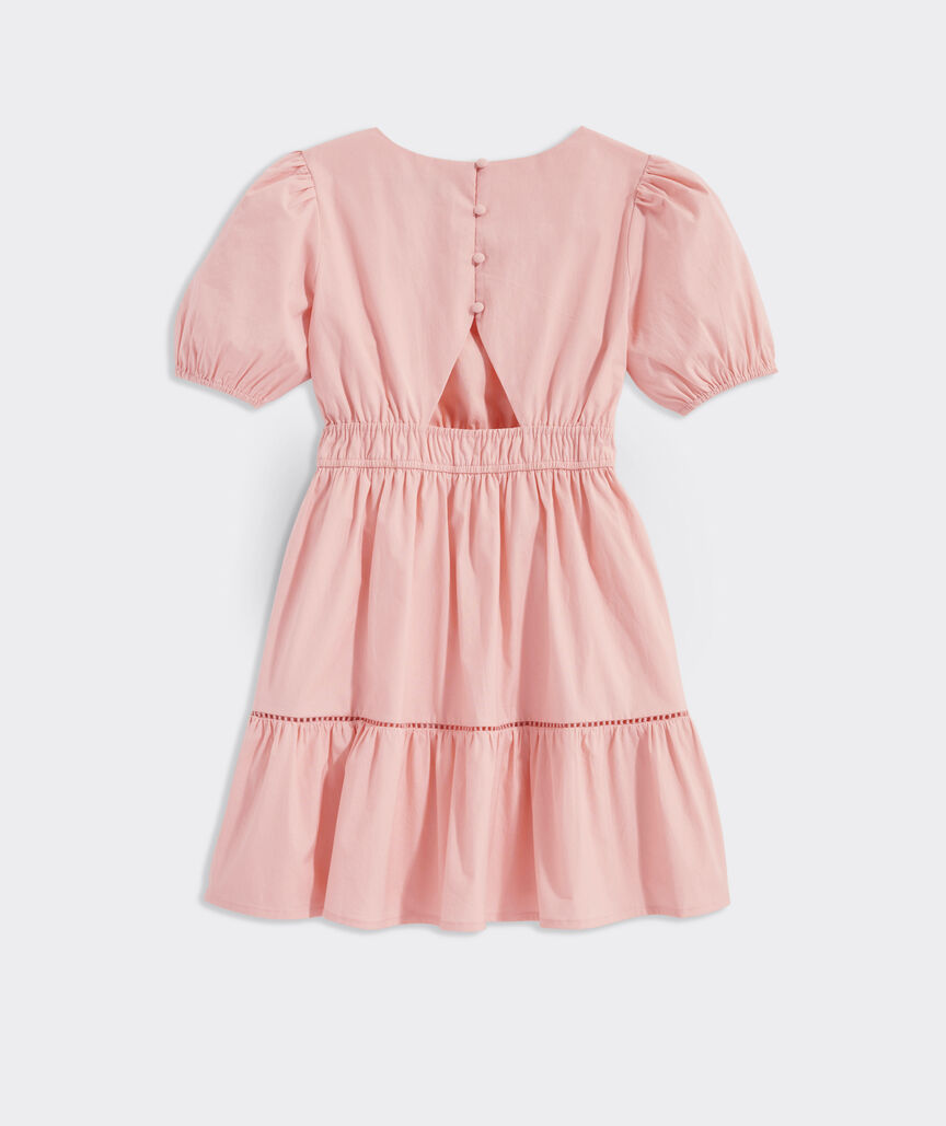 Girls' Poplin Puff-Sleeve Dress