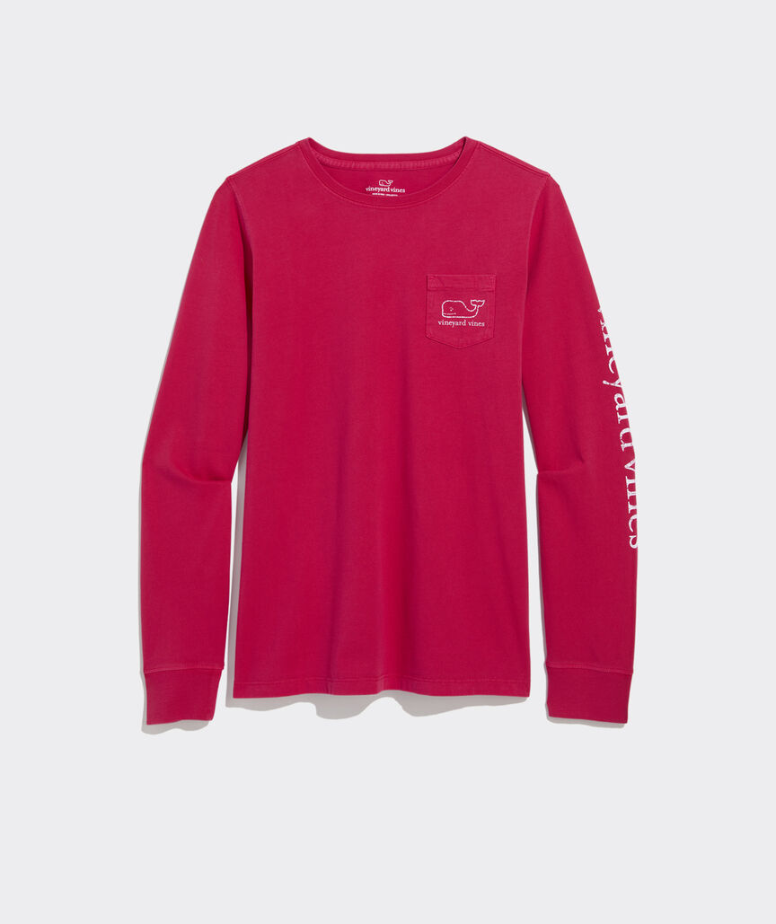 Women's Garment-Dyed Vintage Whale Long-Sleeve Pocket Tee