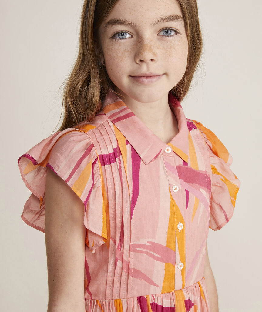 Girls' Printed Pintuck Shirtdress