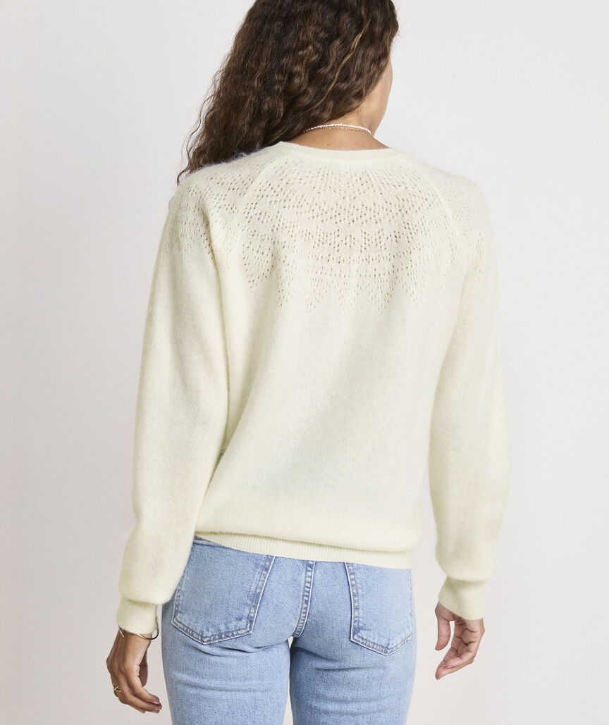 Brushed Cashmere Pointelle Crewneck Sweater