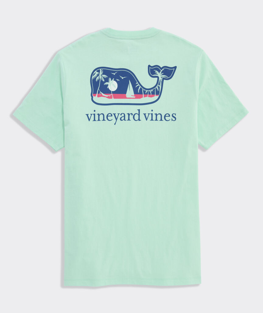 Palm Tree Boat Scenic Whale Short-Sleeve Pocket Tee