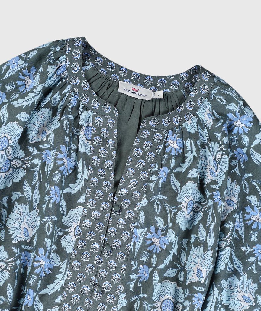 OUTLET Printed Long-Sleeve Tie Flounce Dress