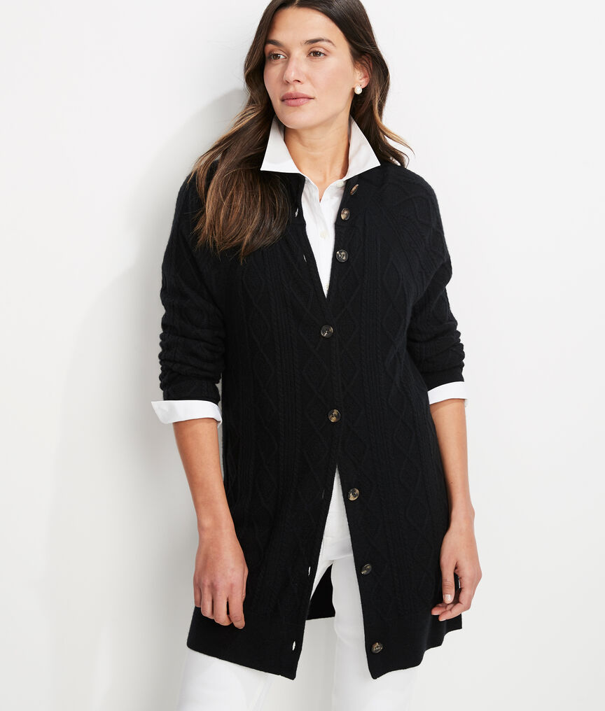 Button Front Cashmere Cable Sweater Coat
