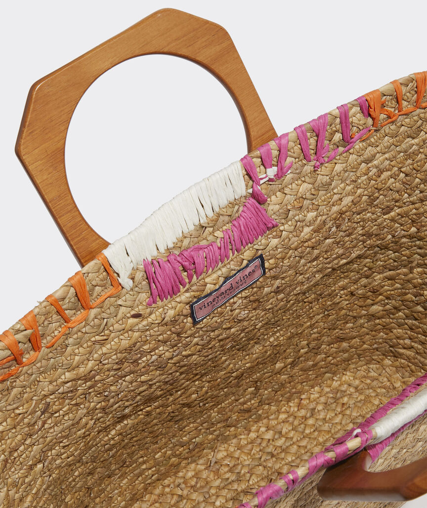 Geo Embroidered Straw Tote