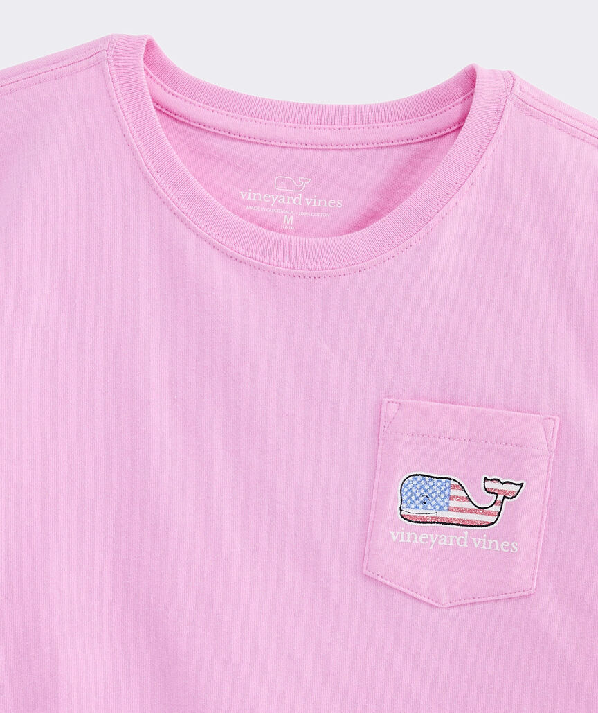 Girls' Glitter Flag Whale Short-Sleeve Pocket Tee