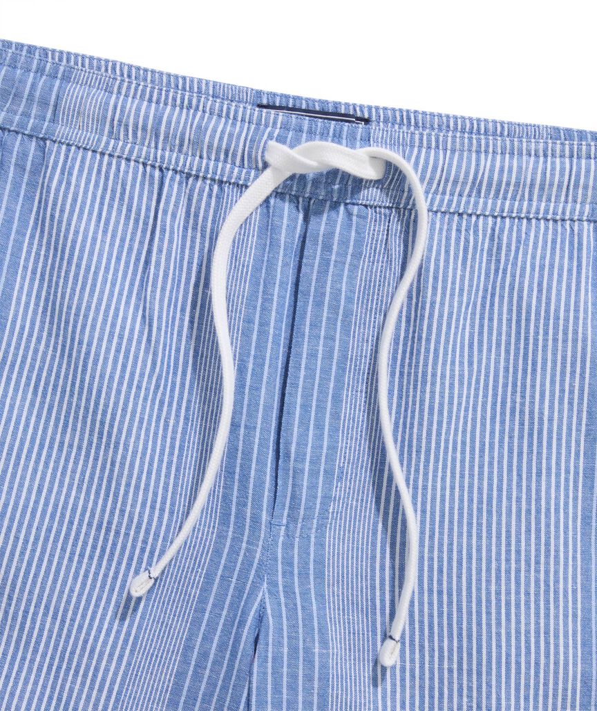 OUTLET 7 Inch Party Stripe Cotton Linen Pull-On Shorts