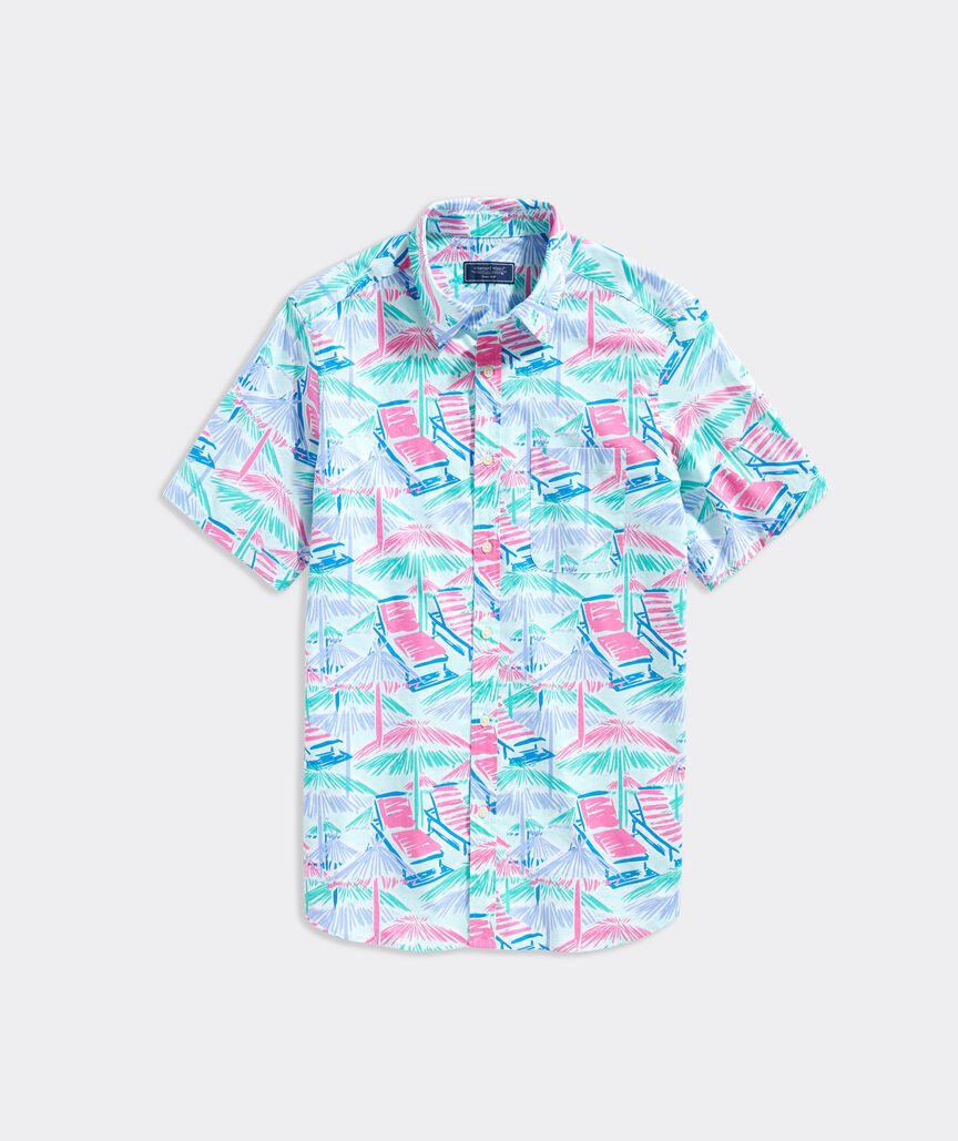 Stretch Cotton Short-Sleeve Beach Chair Print Shirt