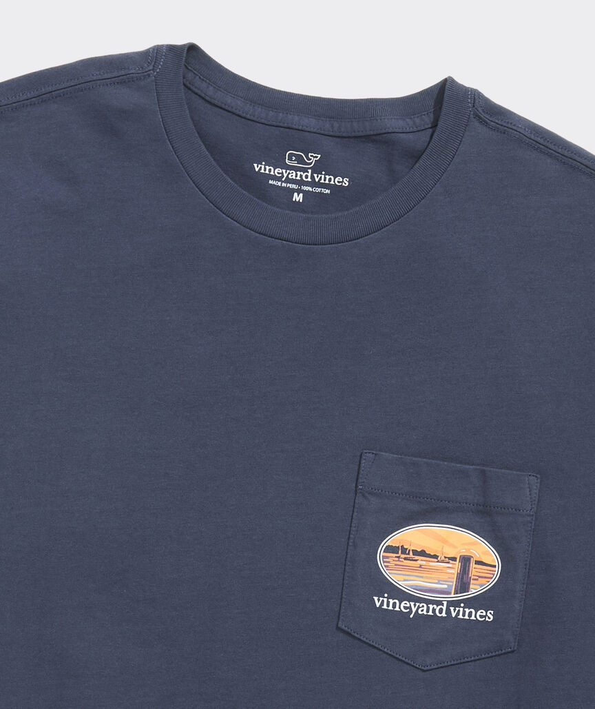 Sunset Pier Bernese Mountain Dog Short-Sleeve Pocket Tee