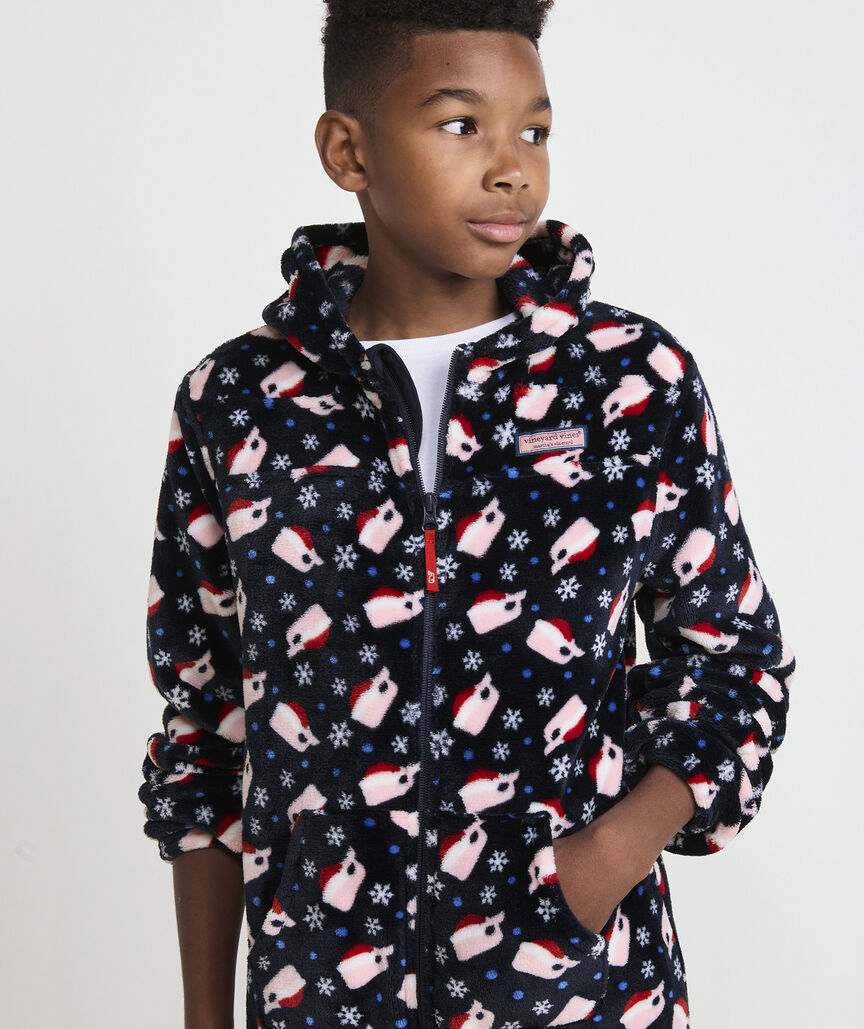 Kids' Hooded High-Pile One-Piece Pajamas