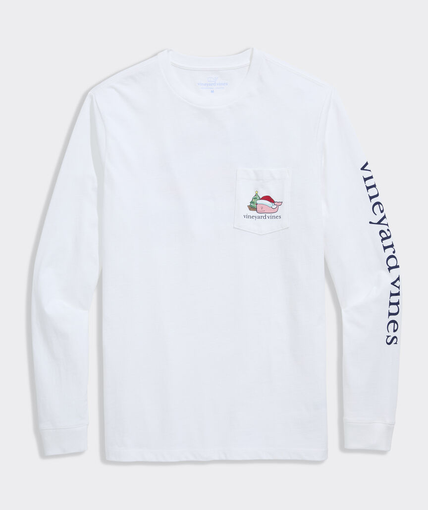 Santa Whale Tree Ornaments Long-Sleeve Pocket Tee