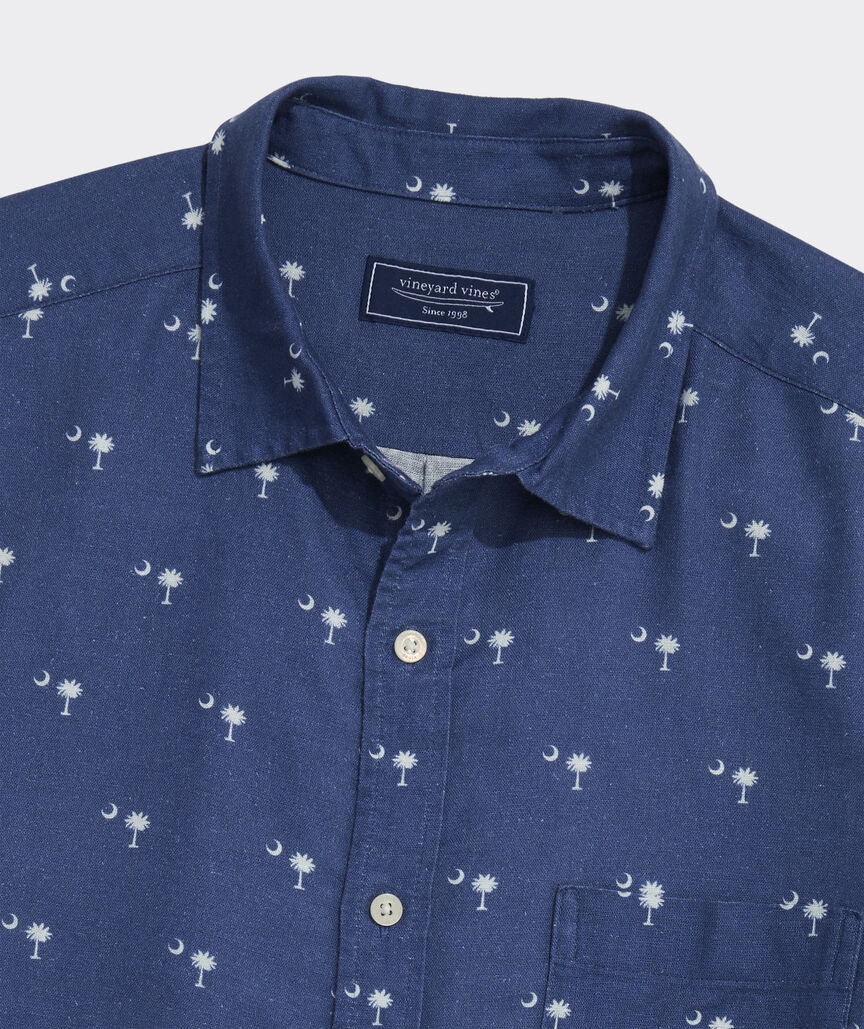 OUTLET South Carolina Flag Linen Blend Short-Sleeve Shirt