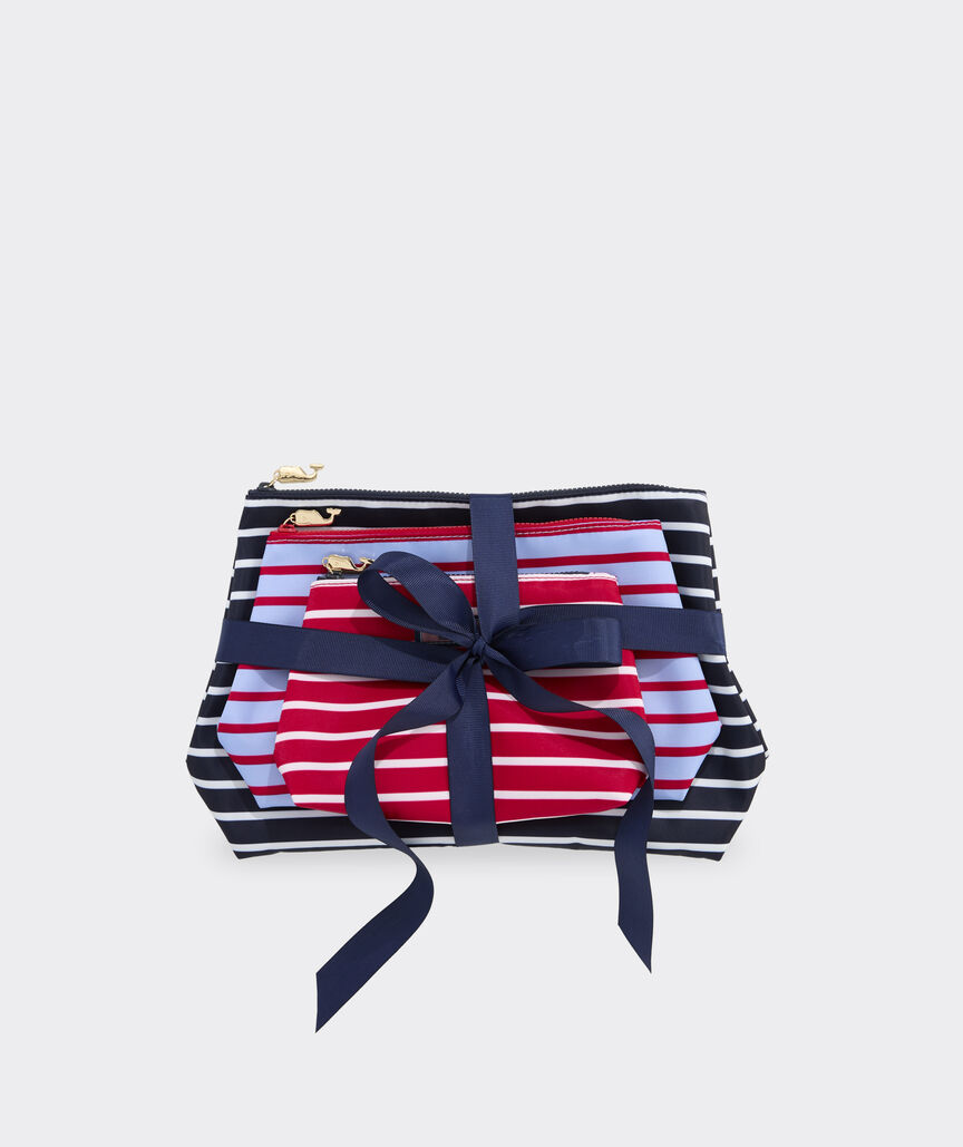 Striped Nylon Pouch Set