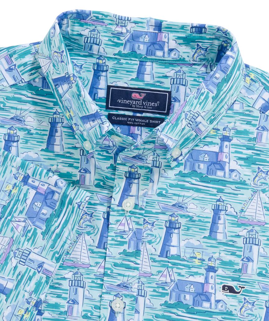 OUTLET Poplin Short-Sleeve Lighthouse Scene Shirt