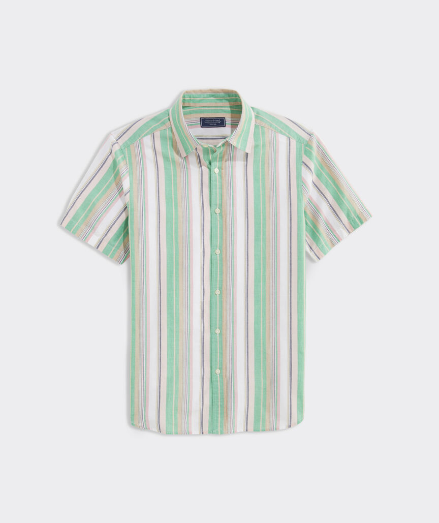 Cotton Short-Sleeve Awning Stripe Shirt