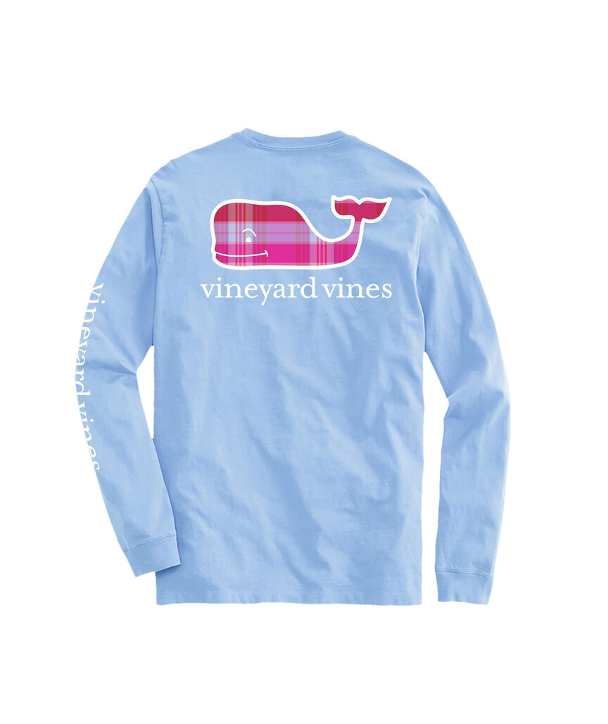 OUTLET Party Plaid Whale Long-Sleeve Pocket Tee