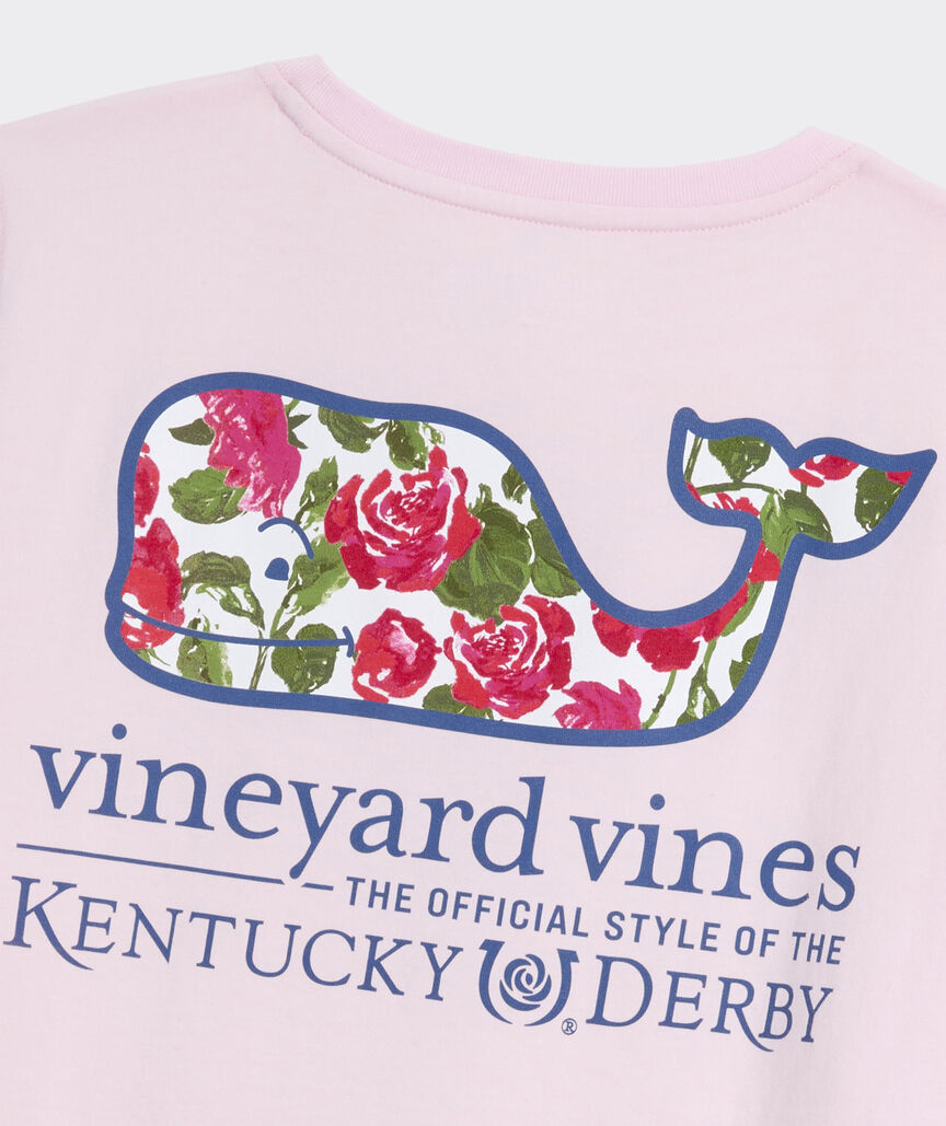 Kentucky Derby Women's Watercolor Rose Whale Short-Sleeve Pocket Tee