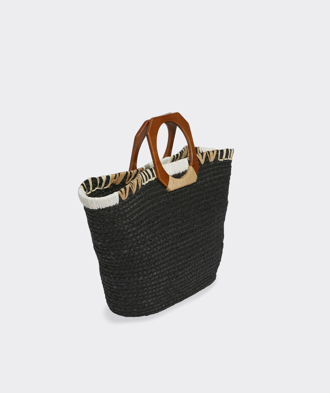 Geo Embroidered Straw Tote