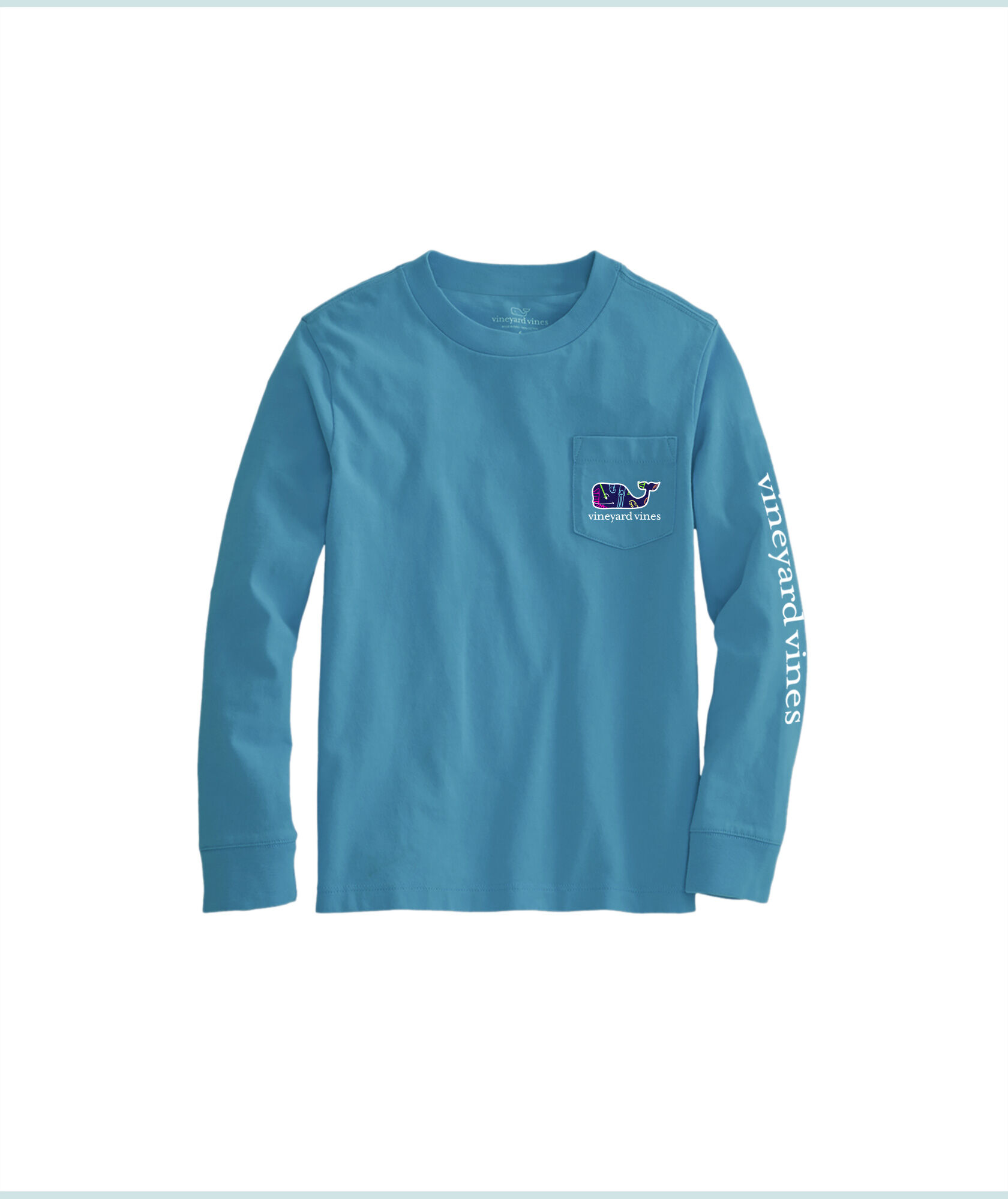 OUTLET Kids' Neon Tossed Ski Whale Long-Sleeve Pocket Tee