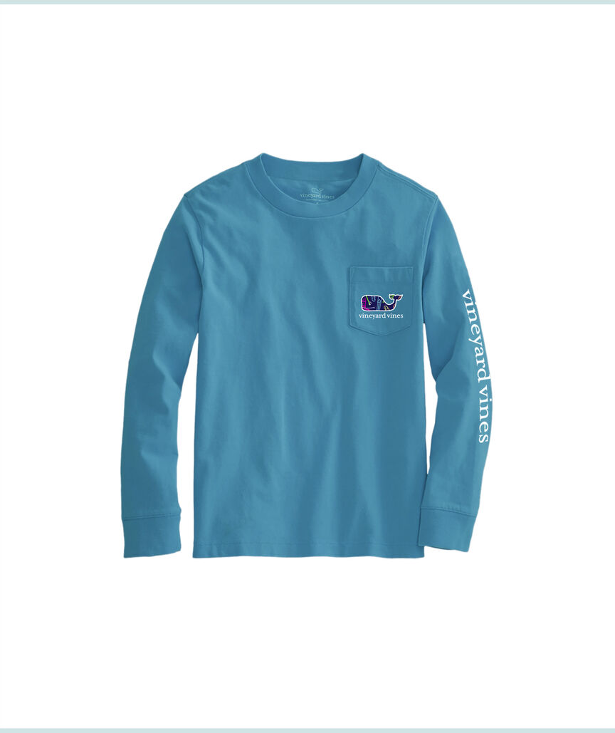 OUTLET Kids' Neon Tossed Ski Whale Long-Sleeve Pocket Tee