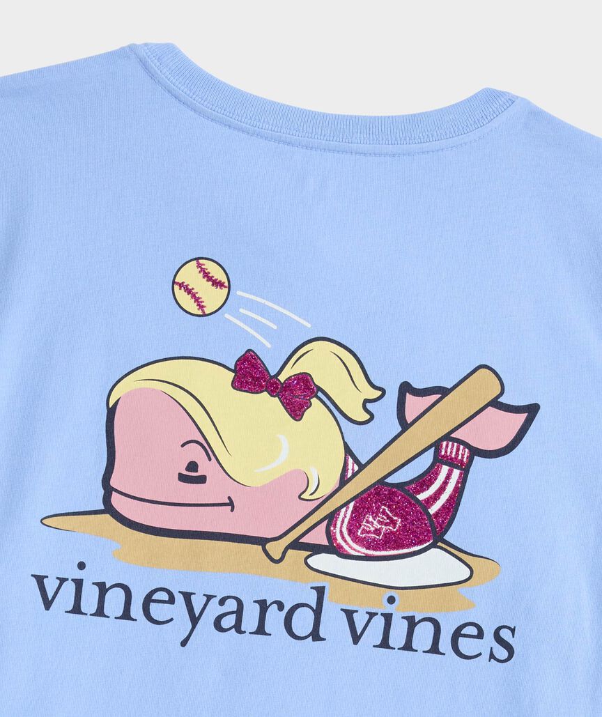 Girls' Glitter Softball Whale Short-Sleeve Pocket Tee