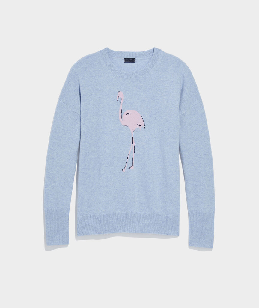 Flamingo Intarsia Cashmere Crewneck Sweater