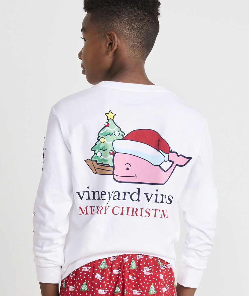 Boys' Santa Whale Tree Ornaments Long-Sleeve Pocket Tee