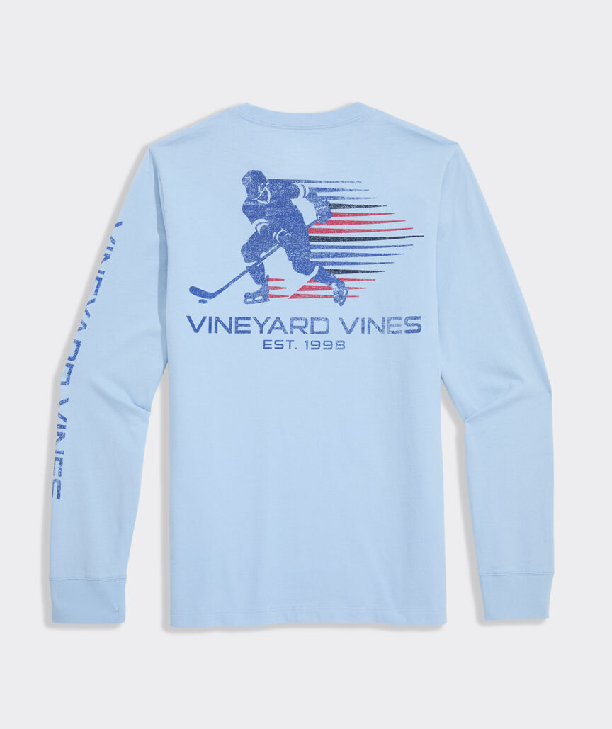 Boys' Retro Hockey Player Long-Sleeve Pocket Tee