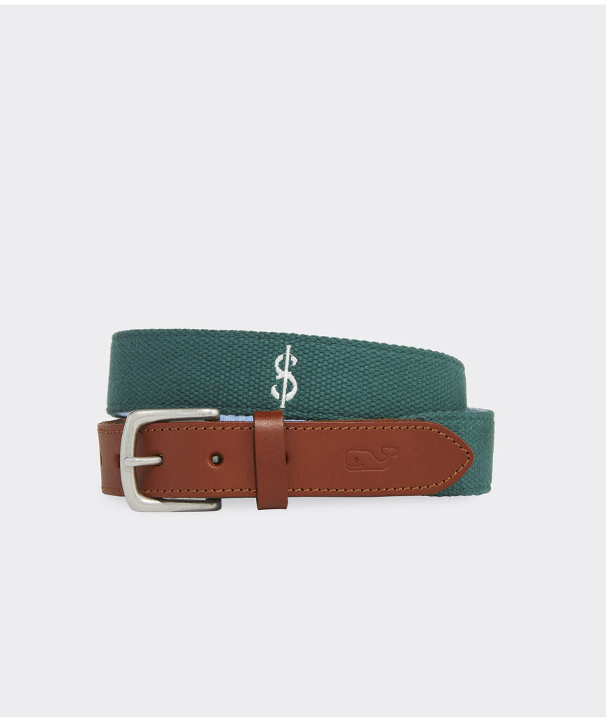 Kentucky Derby Embroidered Dollar Signs Canvas Club Belt