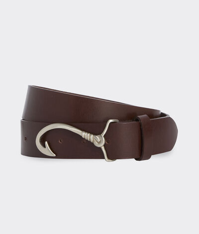 Vineyard Vines Fish Hook & Rope Buckle Leather Belt (Dark Brown) (Size: 38)
