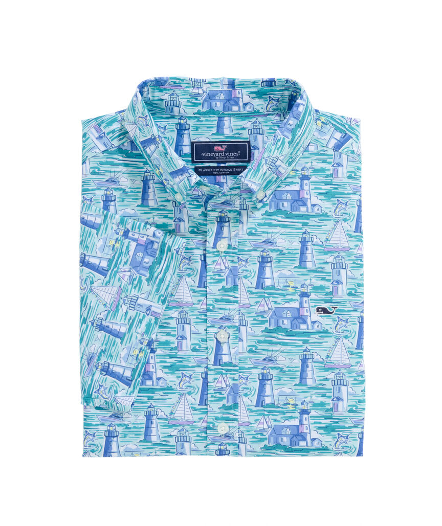 OUTLET Poplin Short-Sleeve Lighthouse Scene Shirt