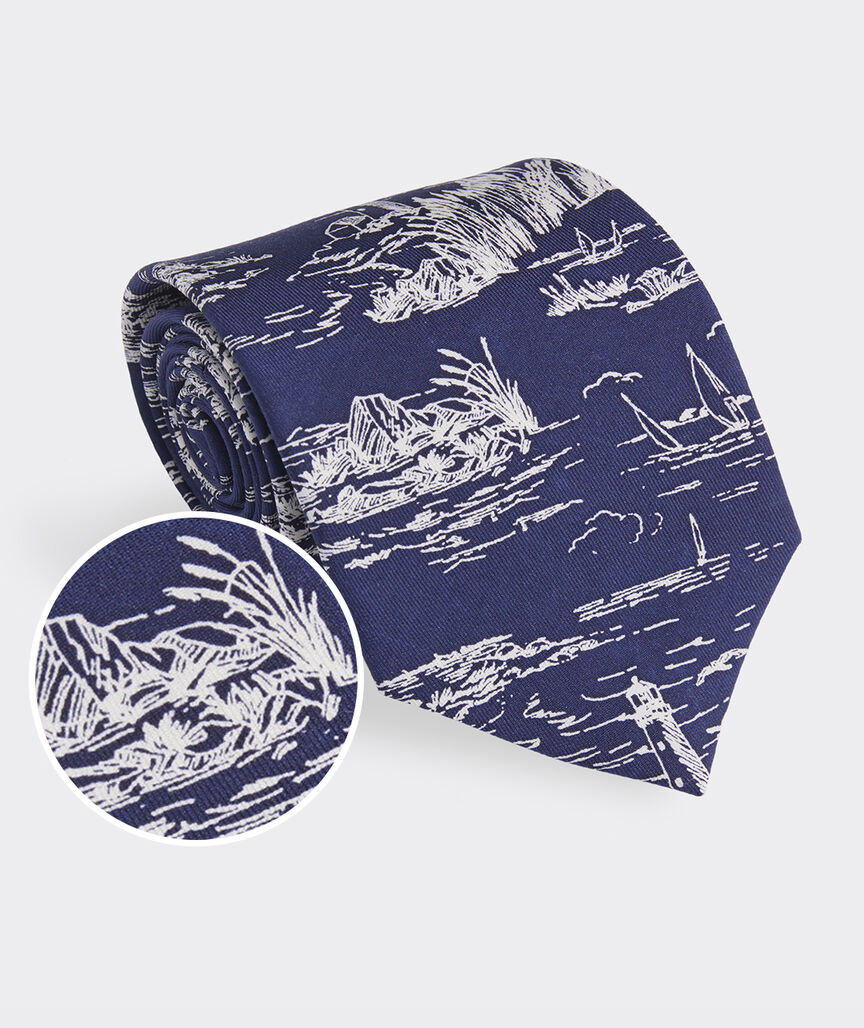 Ocean View Toile Silk Tie
