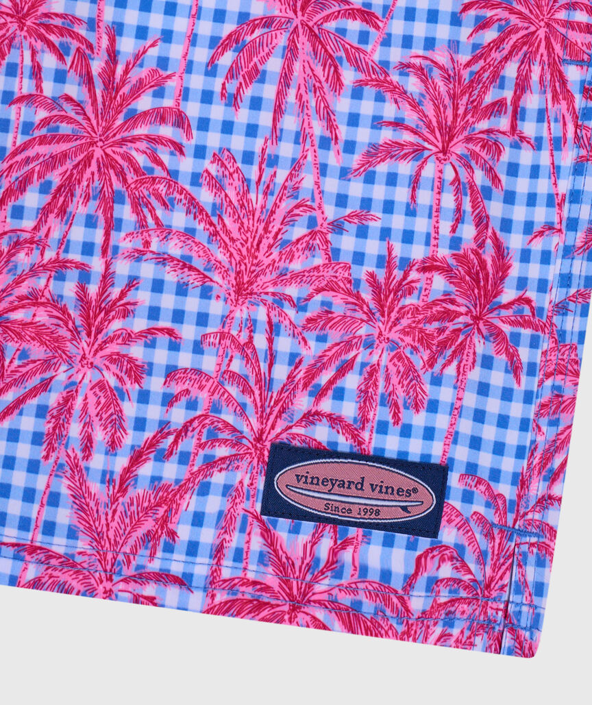 OUTLET 7 Inch Palm Gingham Chappy Swim Trunks