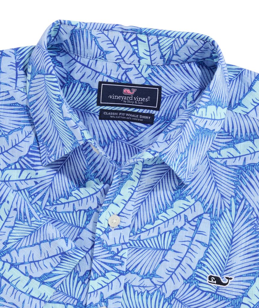 OUTLET Slub Cotton Short-Sleeve Vintage Leaf Shirt