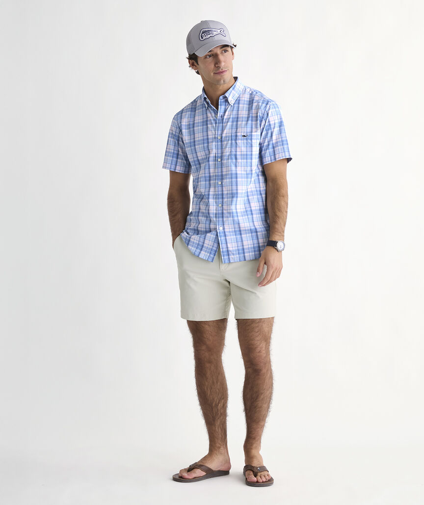 Performance Conch Shell Plaid Short-Sleeve Featherweight Shirt