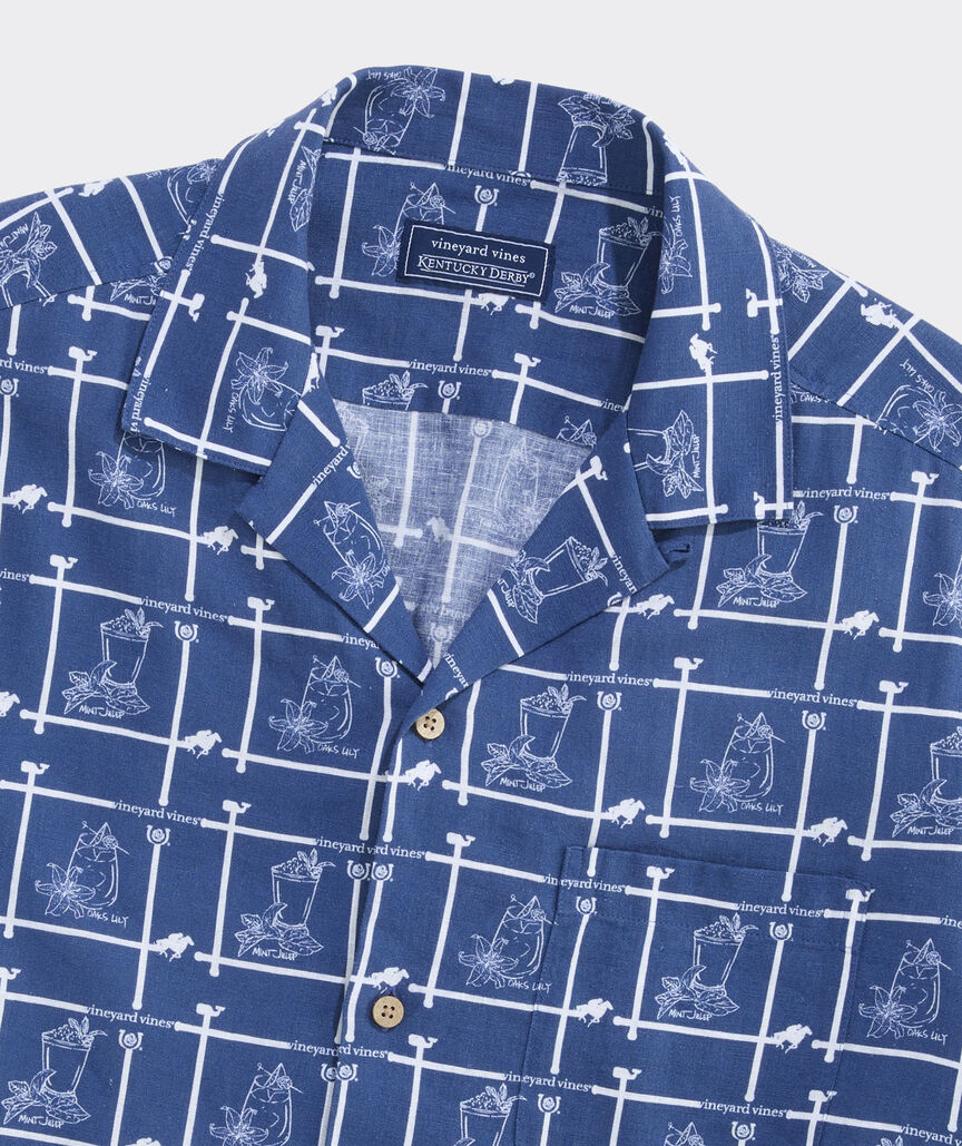 Kentucky Derby Linen Cocktail Time Short-Sleeve Cabana Shirt