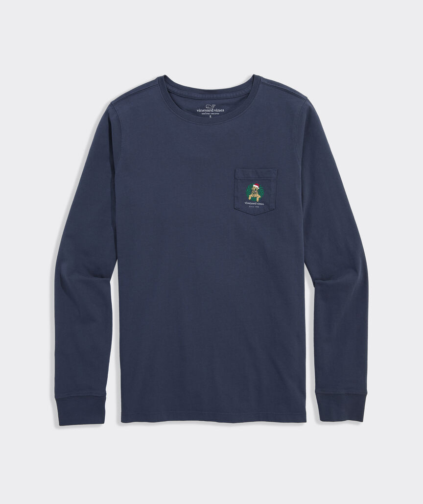 Boys' Golden Retriever Wreath Long-Sleeve Pocket Tee