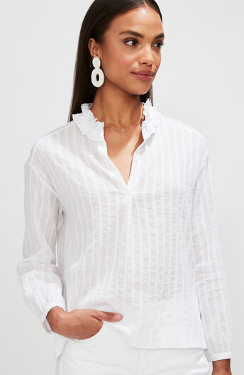 Airy Stripe Ruffle Neck Popover