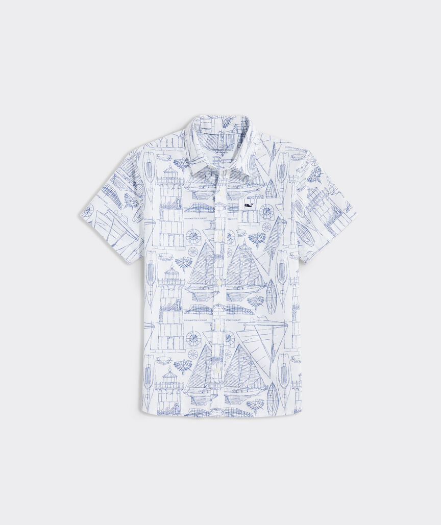 Boys Navy Blue Ark Boat Printed Casual Shirt