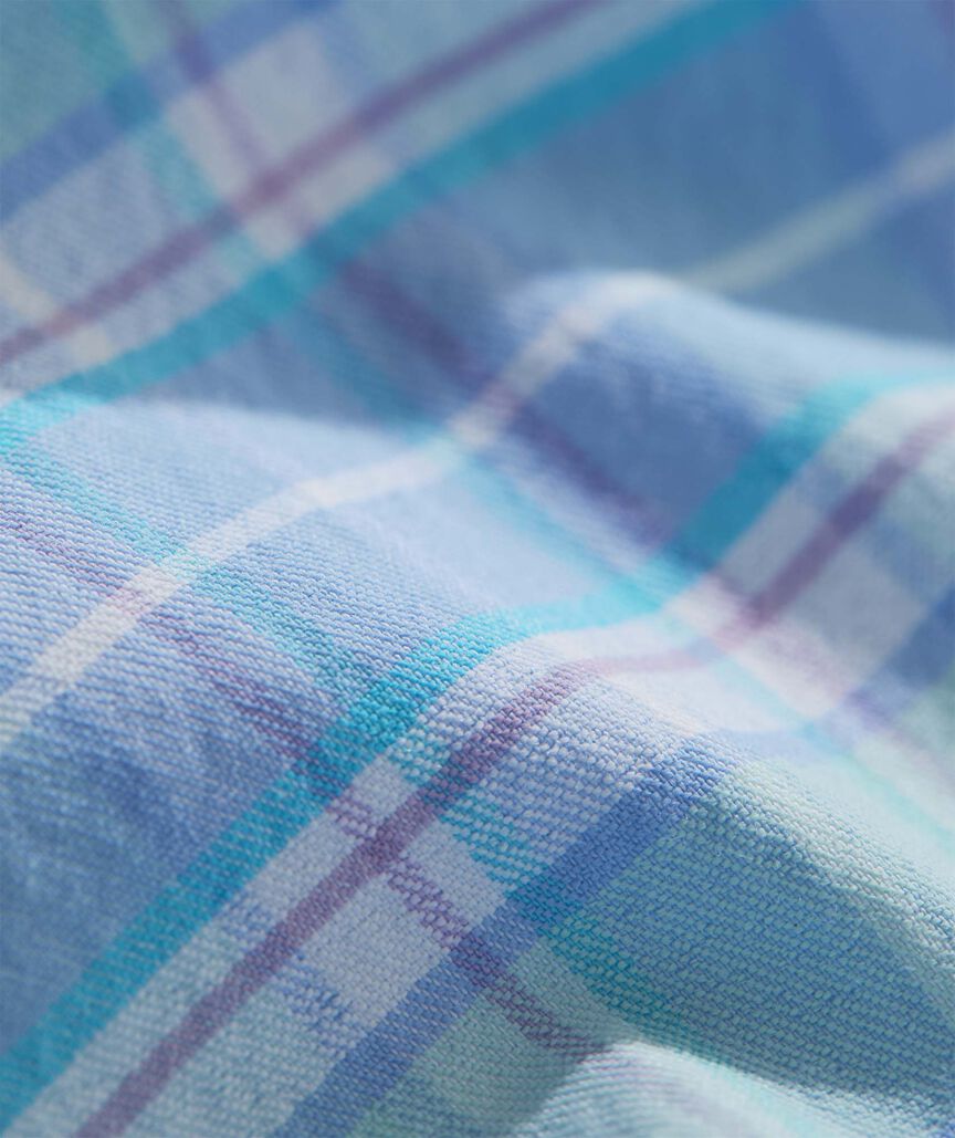 Boys' Plumeria Plaid Performance Cotton Short-Sleeve Shirt