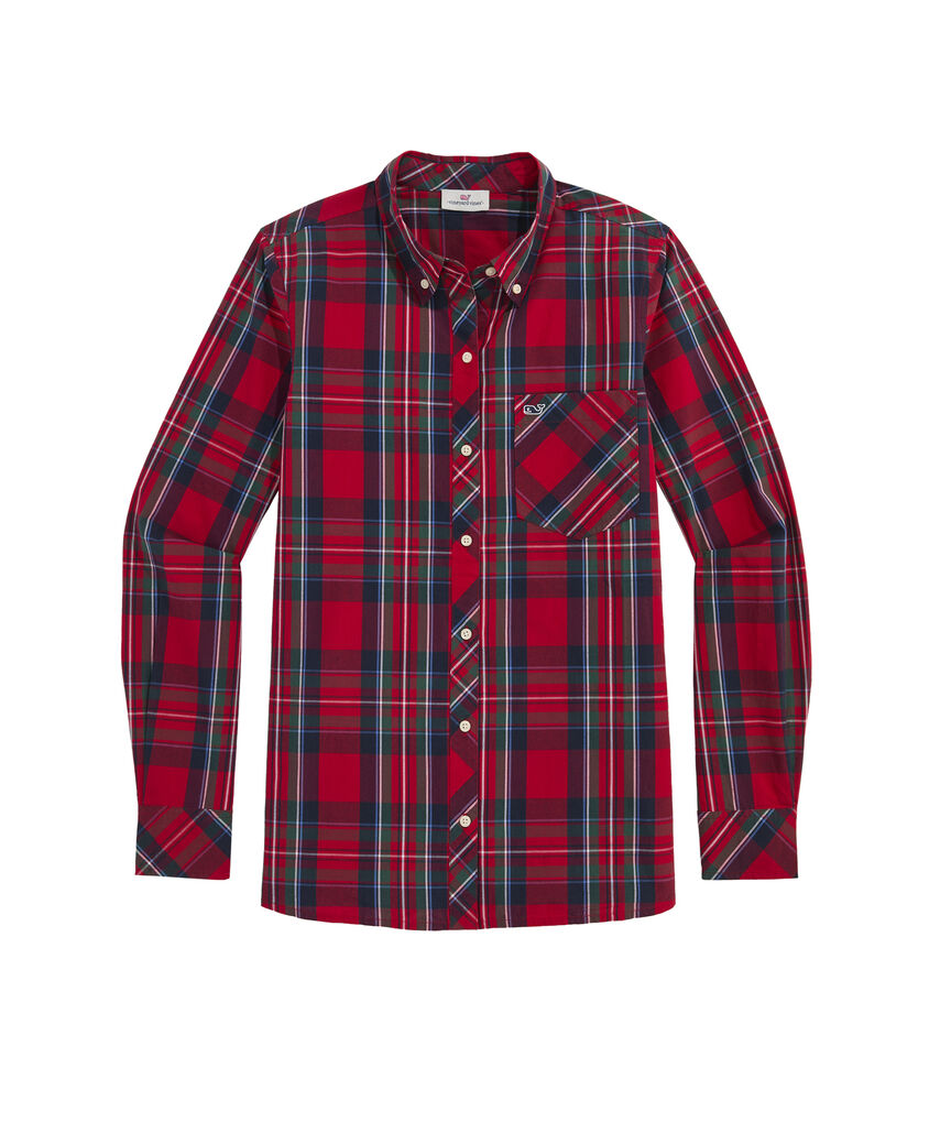 OUTLET Plaid Poplin Relaxed Button Down-Shirt