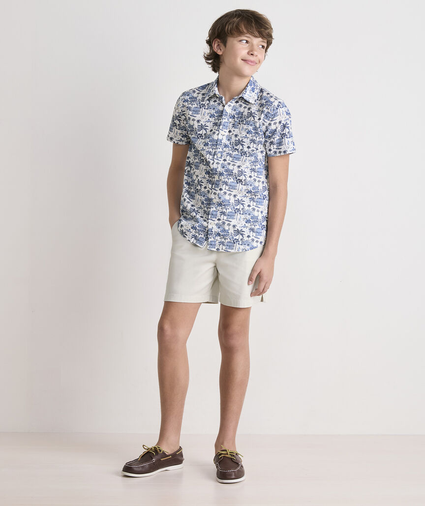 Boys' Printed Cotton Short-Sleeve Shirt