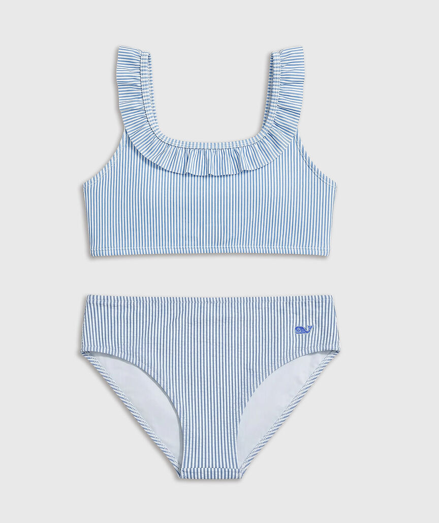 OUTLET Girls' Seersucker Ruffle Square Neck Bikini
