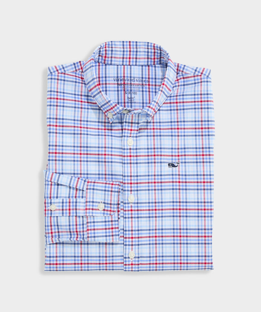 Boys' Performance Cotton Tiki Torch Plaid Shirt