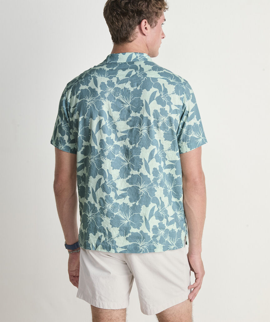Hibiscus Floral Linen Blend Short-Sleeve Cabana Shirt