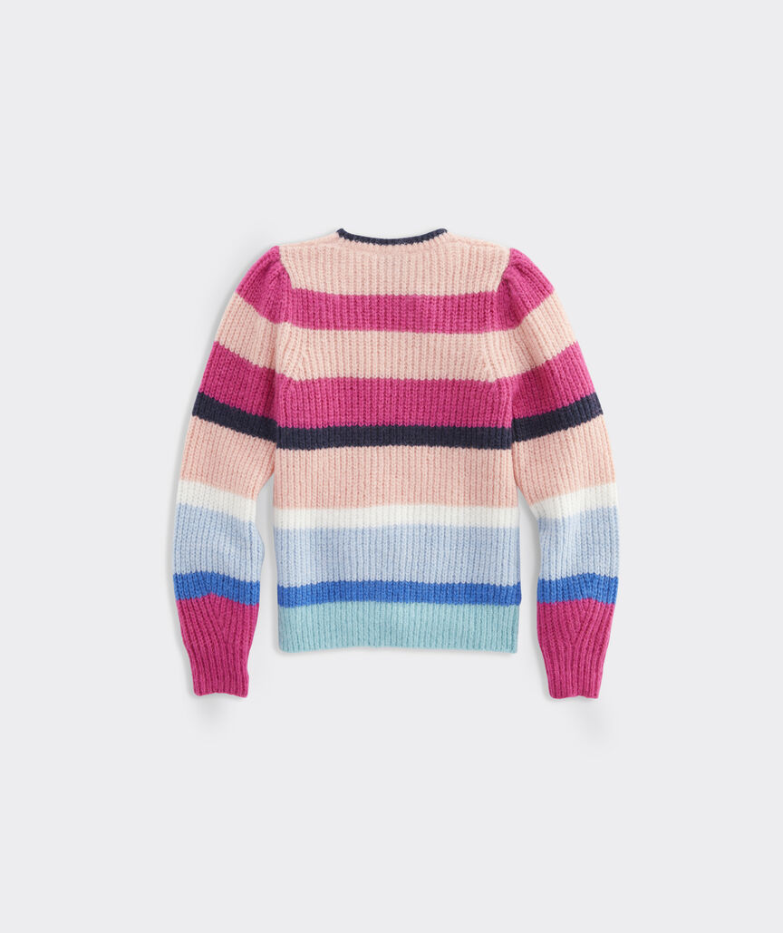 Girls' Striped Puff-Sleeve Crewneck Sweater