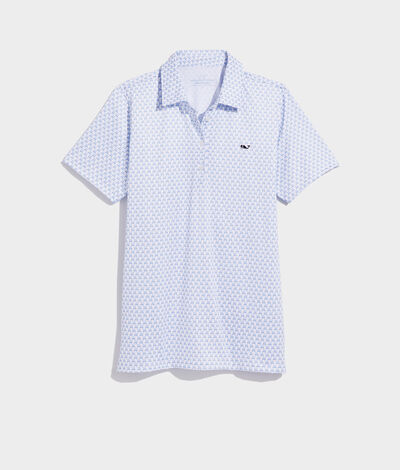 Vineyard Vines Printed Performance Polo Shirt (Golf Cart Blue) (Size: Small)