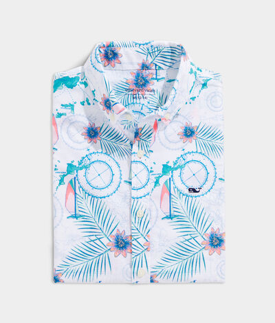 Vineyard Vines Boys' Stretch Cotton Short-Sleeve BVI Map Shirt (Bvi Map - White) (Size: 7)