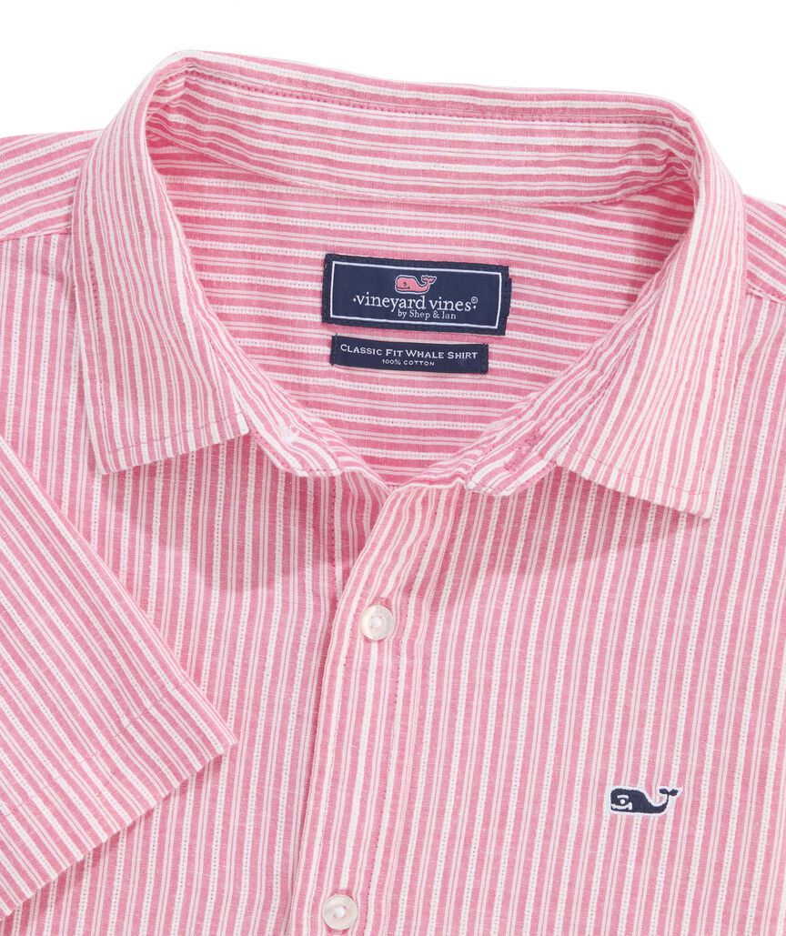 OUTLET Cotton Linen Short-Sleeve Stripe Shirt