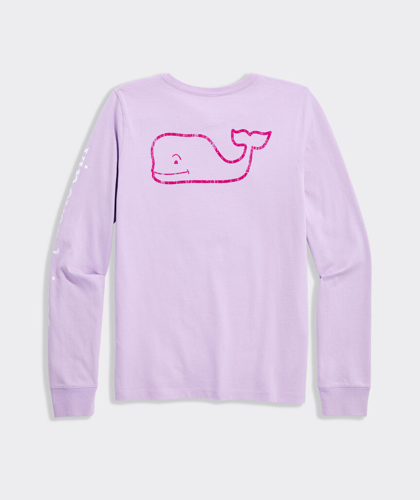 Girls' Two-Toned Vintage Whale Long-Sleeve Pocket Tee