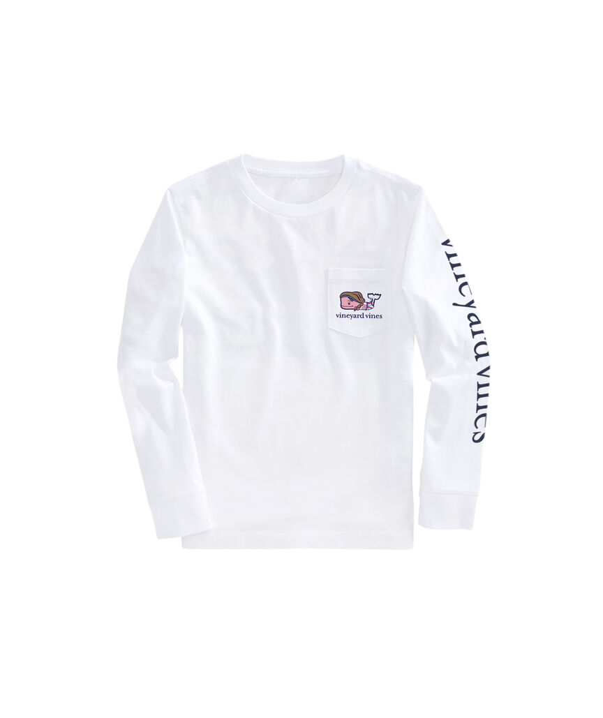 OUTLET Girls' Flag Football Whale Long-Sleeve Pocket Tee